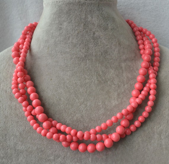 collier de perles de corail rose 3 brins de corail collier de