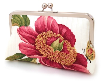 Clutch bag, wedding purse, pink flower, bridesmaid gift, gift box, PINK PEONY
