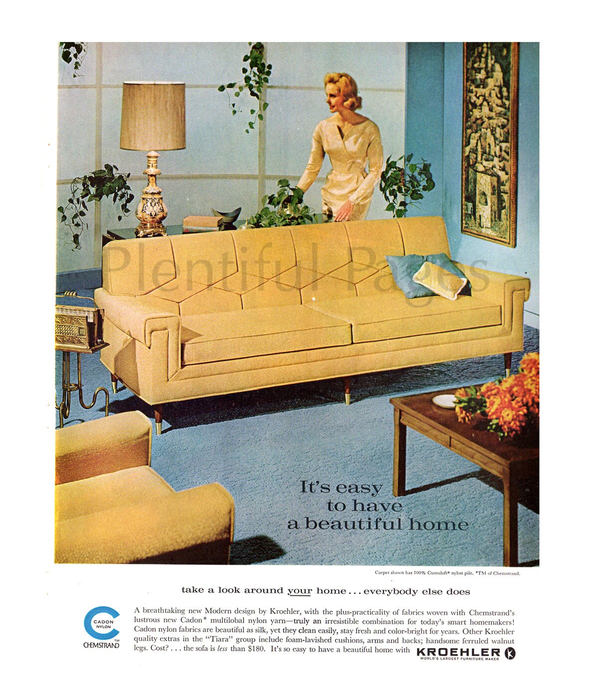 1962 Kroehler Furniture Vintage Ad 1960's Living Room