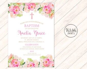 baptism invitation girls christening invitation pink baptism