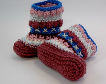 Crochet Baby Booties 9 - 12 Months Mukluk Alaskan Baby Booties Multicolored OOAK