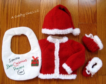 Baby Santa Outfit, Santa Outfit Newborn, 1-3 Month, First Christmas Outfit, Baby Christmas Outfit, Baby Santa Hat Sweater Bib Booties Gift