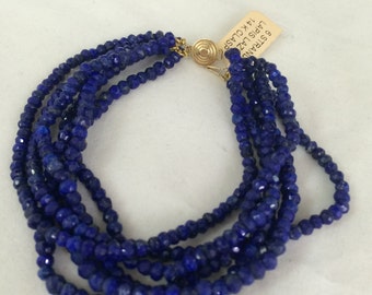 Natural Lapis Lazuly Bracelet with 14 k clasp