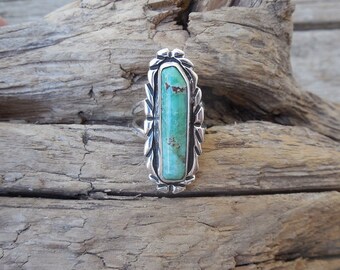 ON SALE Beautiful turquoise ring handmade in sterling silver with natural Apache turquoise