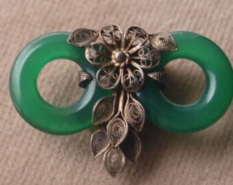 1930's Silver Chrysoprase Dress Clip