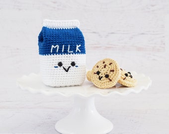 CROCHET PATTERN - Milk and Cookies - PDF Instant Download, milk carton, chocolate chip cookies, amigurumi food, pretend play, crochet food
