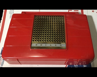 Original vintage c. 1950’s Philco model B650 Portable Tube Radio - BRIGHT RED PLASTIC