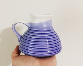 Vintage Ceramic Ribbed Blue Travel Mug