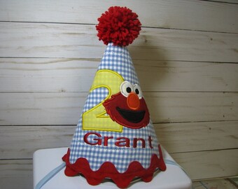 elmo party hat, first birthday elmo hat, 2nd birthday, party hat, smash cake photo, elmo birthday, free personalization boys birthday hat