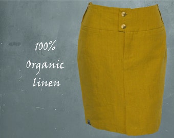 organic linen pencil skirt, skirt biological linen, GOTS certified linen skirt