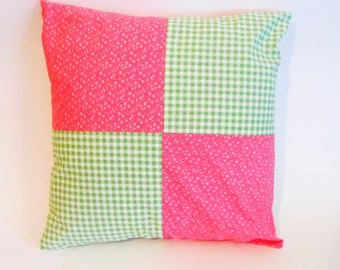Pink and Green Patchwork Cushion Cover