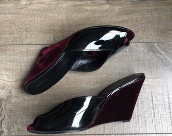 Robert Clergerie 'Gold' Peep-toe Wedge - Patent Leather/Velvet