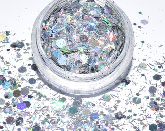 100g/93,33Euro - Beutel Glitter mix Glitzer Pulver Pailletten Hexagon Silber 3g basteln holographic NEU