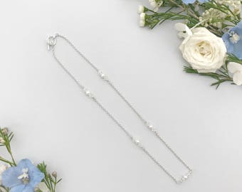 Freshwater pearl and Swarovski crystal wedding necklace, Pearl and crystal wedding necklace