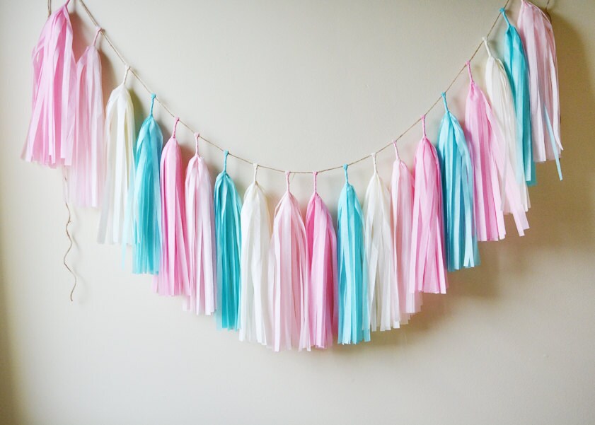 Classic Cotton Candy Tassel Garland Pink Blue Garland Gender