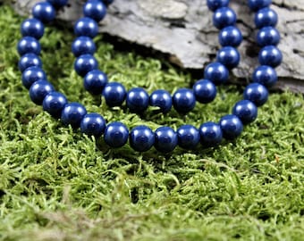 Vintage inspired glass bead Necklace navy Blue