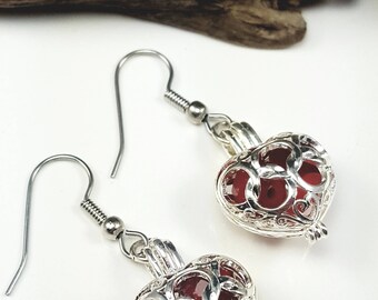 Red Sea Glass Earrings Sea Glass Jewelry Filigree Heart Earrings Sea Glass Earrings Mothers Day Gift