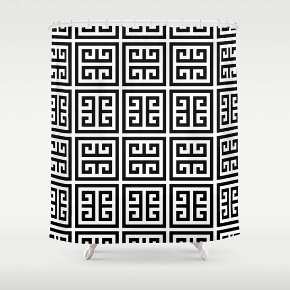 45 Colors Greek Key Shower Curtain Classic Black And White