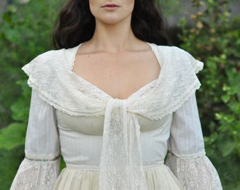 70s Gunne Sax Edwardian Prairie Dress Bell Sleeve Maxi 11