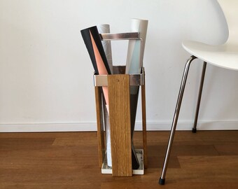 70s umbrella stand made of wood and metal