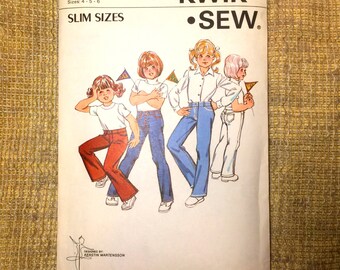 Vintage KWIK SEW girls' jeans sewing pattern Size 4 5 6 |Original Uncut| Slim Sizes Designer Kerstin Martensson