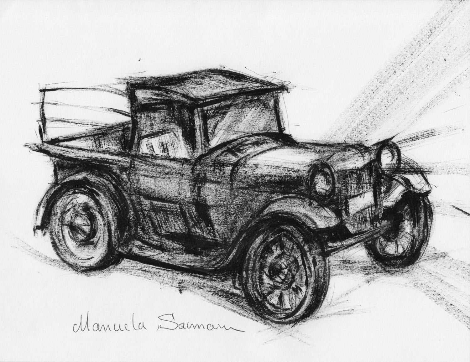 Download Classic Car Drawing Illustration Antique Truck Car Print Retro