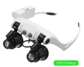 High Quality Magnifier 10X 15X 20X 25X LED Double Eye Glasses Loupe Len Jeweler Watch Repair Measurement with 8 Lens