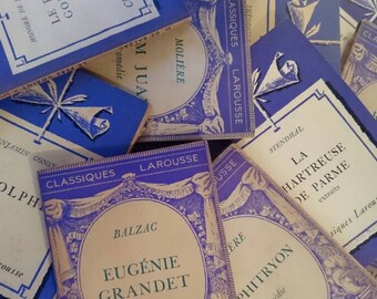 Set of 11 Vintage French books. French book bundle. Classiques larousse. Vintage books. French book display.