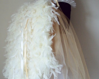 Soft White and Gold Burlesque Long Bustle Belt size 2 - 12 US 6 - 12 UK