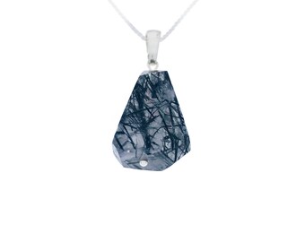 Sterling Silver Tourmalated Quartz Pendant on Adjustable 30" Chain