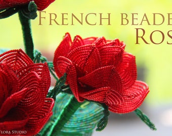 French beaded Rose beaded flower tutorial and pattern - pdf