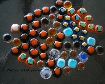 CLEARANCE SALE Glass Cabochons, 64 some with Dichroic Glass Cabs, Glass Cabochons by Willow Glass