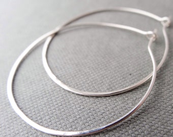 Sterling Silver hoop earrings, hammered silver hoops, 1.5 inch hoop earrings, lightweight earring, circle earring, simple hoop earrings