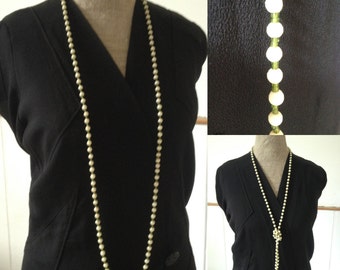 Vintage 1920s 1930s cream and green beaded necklace Flapper Gatsby
