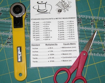 Yards to Meters Conversion Chart, Sewing Reference Tool, Measurements Conversion Table, Standard to Metric Yardage Fabric Conversion Chart
