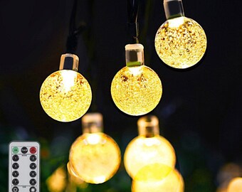 Globe String Lights, 20ft String Lights 30 LED Battery Operated with Remote for Bedroom, Famirosa Crystal Ball Patio in Warm White