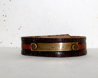 Inspirational Bracelet Breathe Leather Cuff Bracelet