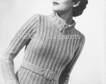 1930s belted sweater knitting pattern