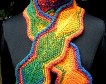 Chain of Diamonds Rainbow Scarf Red Orange Yellow Blue Green Violet Knit