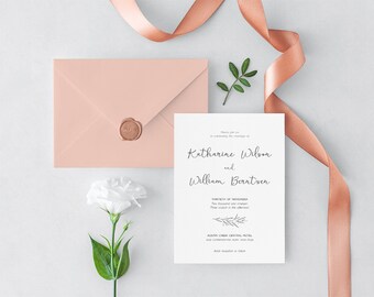 Rustic Calligraphy Wedding Invitation Template Instant Download, Editable Wedding Invitation Template - Botanical Rustic Branch : IDB004A