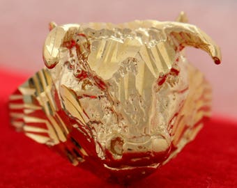 SOLID** Yellow Gold, 10K, Men's **LARGE** BULLS Head Ring R42 10kt