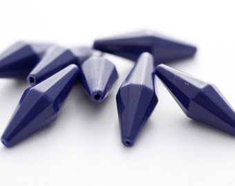 Vintage Lucite Dark Navy Blue Faceted Bicone Beads 36mm (8)