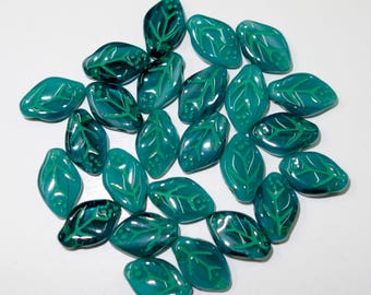 25 Czech Pressed Glass Leaves Beads