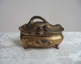 Antique Art Nouveau Gold Metal Casket Ormolu Jewelry Trinket Box by W.B. Mfg. Co., Weidlich Bros. Mfg. Co.