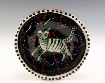 Chubby Kitty - Original Painting by Jenny Mendes in a Hand Pinched Ceramic Finger Bowl