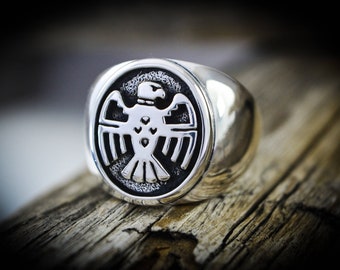 Sterling silver shadowboxed vintage Thunderbird designed ring Size - 8 thru 14.5 available