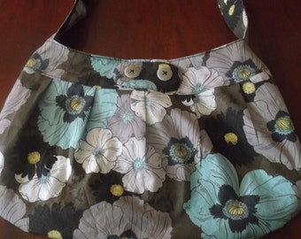14"x9" Buttercup Bag in Blue, Grey and Brown Floral cotton.