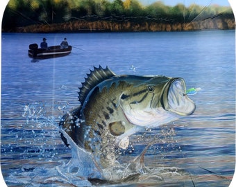 Gone Fishing Bass 9" Square Dinner Plates, Set of 8 Plates, Fish Tableware, Retirement Party