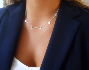 Silver Coin Necklace, Layering Delicate Charm Necklace, Layer Silver Necklace, Tiny Disc Necklace