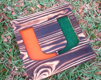 University of Miami Hurricanes Wood Burned Sign - Reclaimed Wood